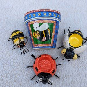 Ceramic pot w/bumble bee's & lady bug items